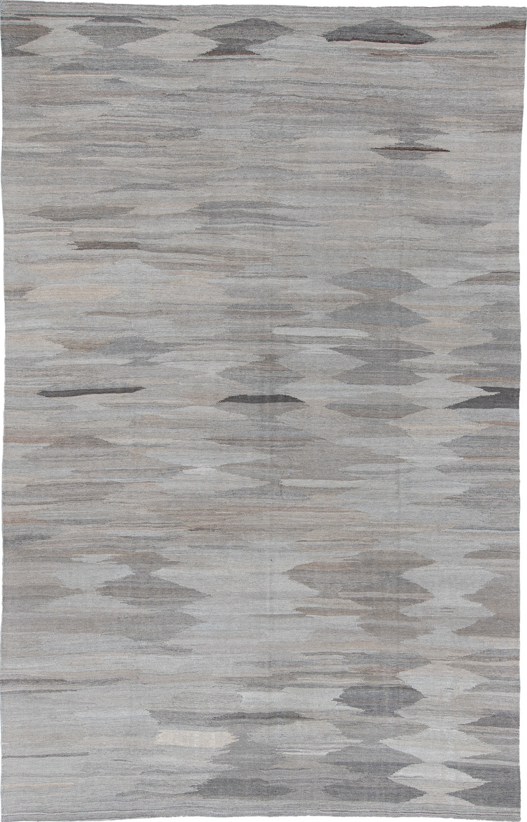 3' x 9' one-of-a-kind handmade vintage Kilim runner rug. Color palette: blue, dark gray, dim gray, gray, light blue