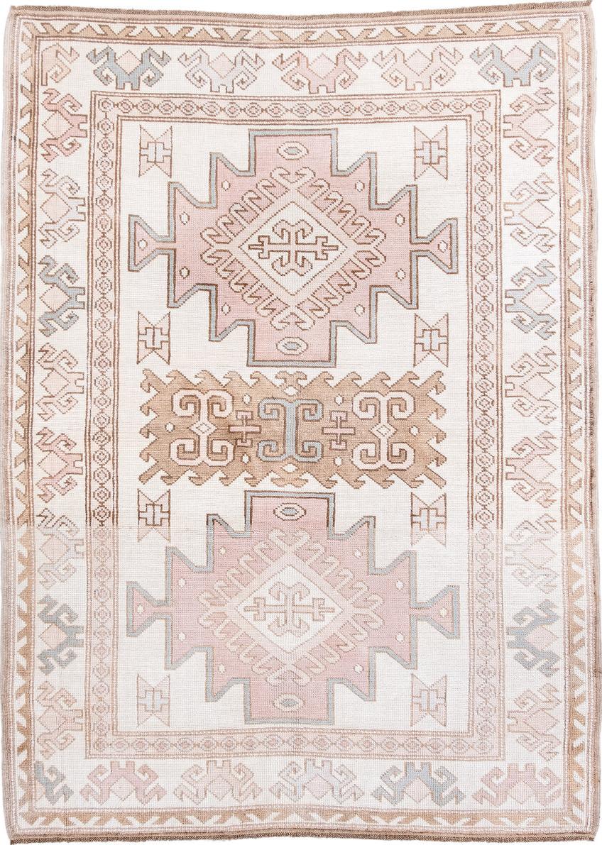 4' x 5' one-of-a-kind handmade vintage Anatol small size rug. Color palette: brown, dark gray, gainsboro, gray