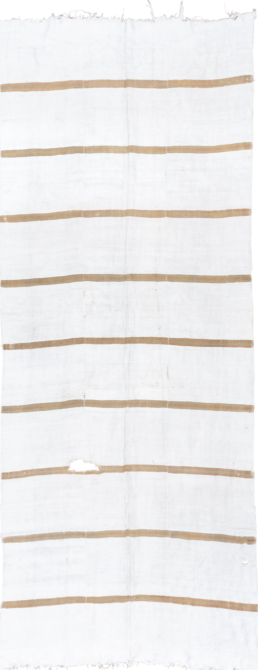 6' x 15' one-of-a-kind handmade vintage Hemp Kilim rug. Color palette: alice blue, azure, brown, gainsboro, ghost white