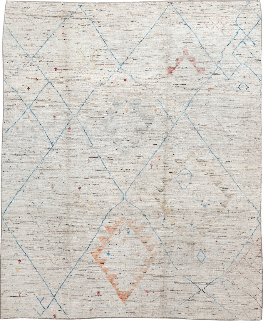 11' x 9' one-of-a-kind handmade vintage Tulu rug. Color palette: brown, dark gray, gainsboro, gray, light gray