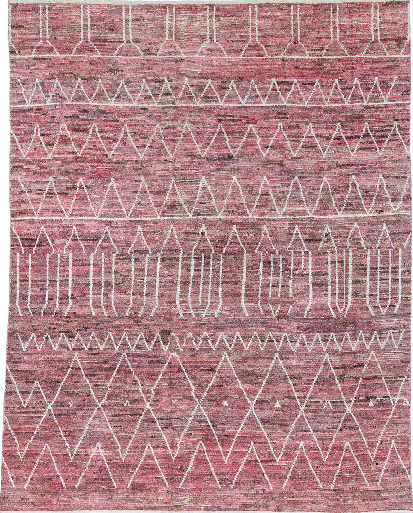 7' x 9' one-of-a-kind handmade vintage Tulu rug. Color palette: brown, gainsboro, ghost white, gray, lavender blush