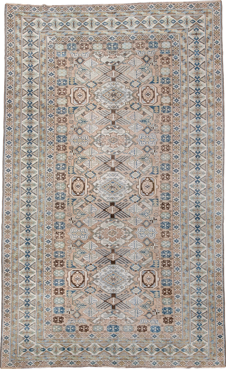 5' x 8' one-of-a-kind handmade vintage Ardebil medium size rug. Color palette: blue, brown, dark gray, floral white