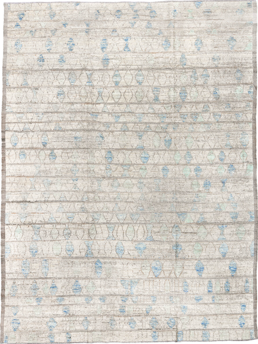 10' x 13' one-of-a-kind handmade vintage Tulu large size rug. Color palette: dark gray, gainsboro, gray, light blue