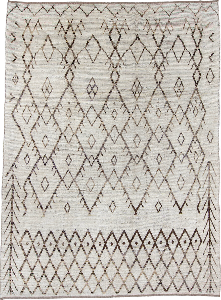 10' x 13' one-of-a-kind handmade vintage Tulu large size rug. Color palette: dark gray, gainsboro, gray, light blue