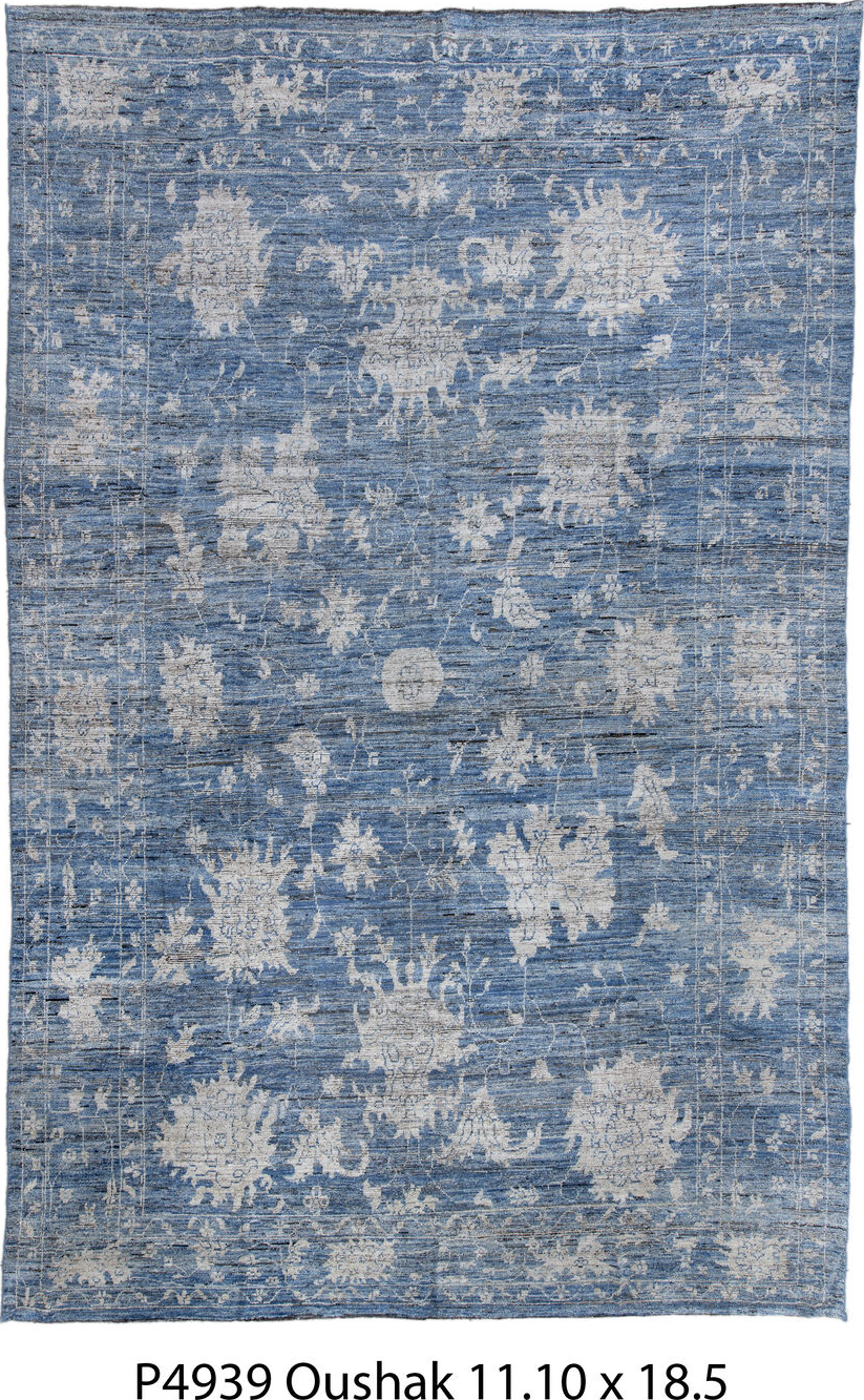 11' x 18' one-of-a-kind handmade vintage Oushak oversize rug. Color palette: brown, light gray, off-white, orange, pink, red