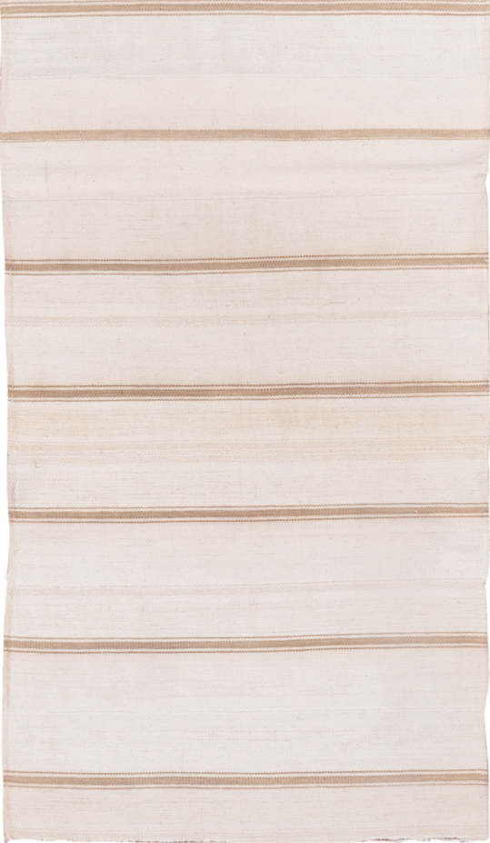 3' x 7' one-of-a-kind handmade vintage Flatweave rug. Color palette: brown, gainsboro, gray, light gray, linen, misty rose