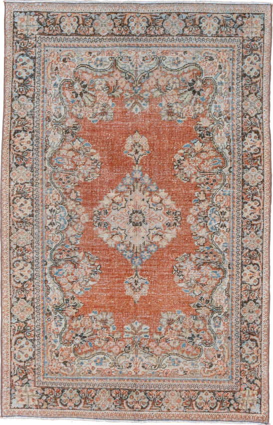 4' x 6' one-of-a-kind handmade vintage Mahal small size rug. Color palette: brown, dark gray, dim gray, gray, light gray