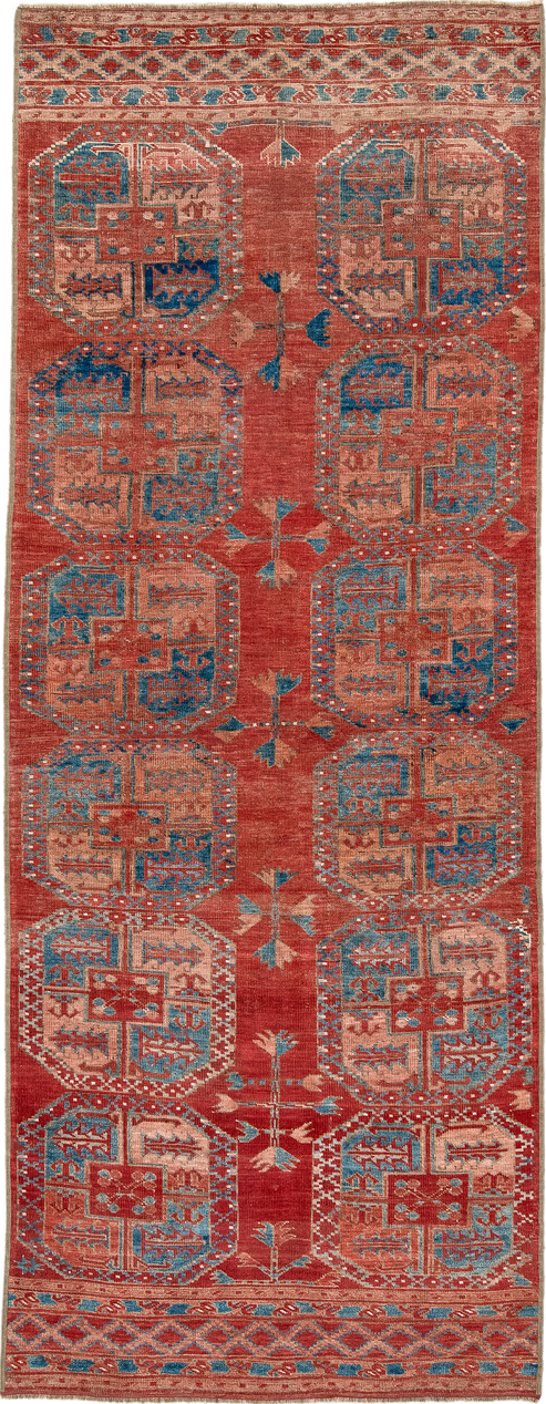 3' x 9' one-of-a-kind handmade vintage Afghan runner rug. Color palette: arapawa, black, blue, brown, charcoal, dim gray