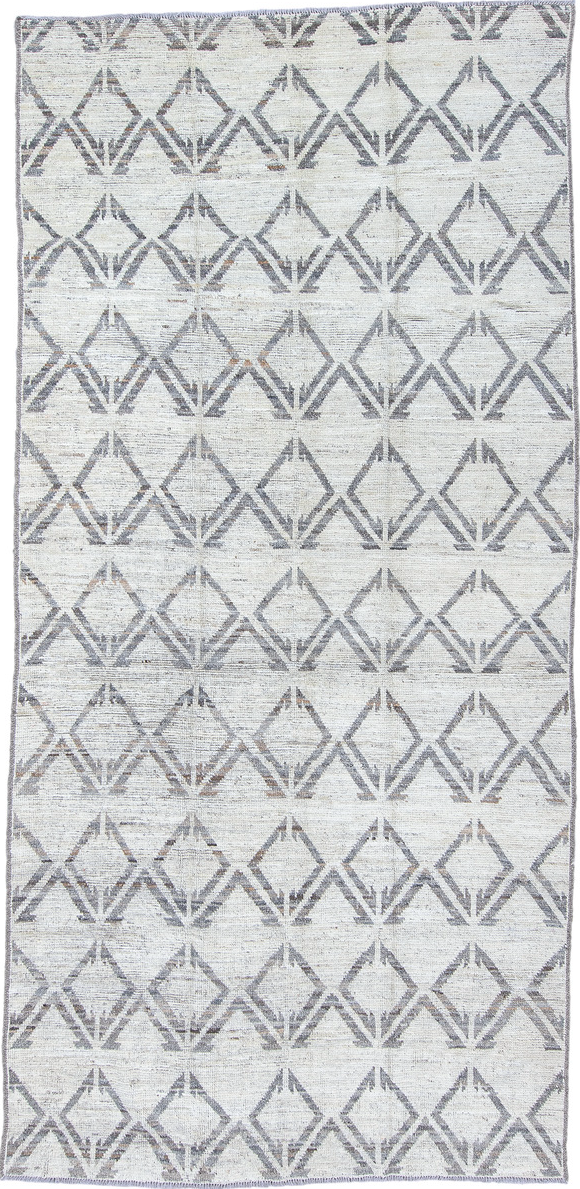 5' x 11' one-of-a-kind handmade vintage Tulu rug. Color palette: dark gray, dim gray, gainsboro, gray, light blue