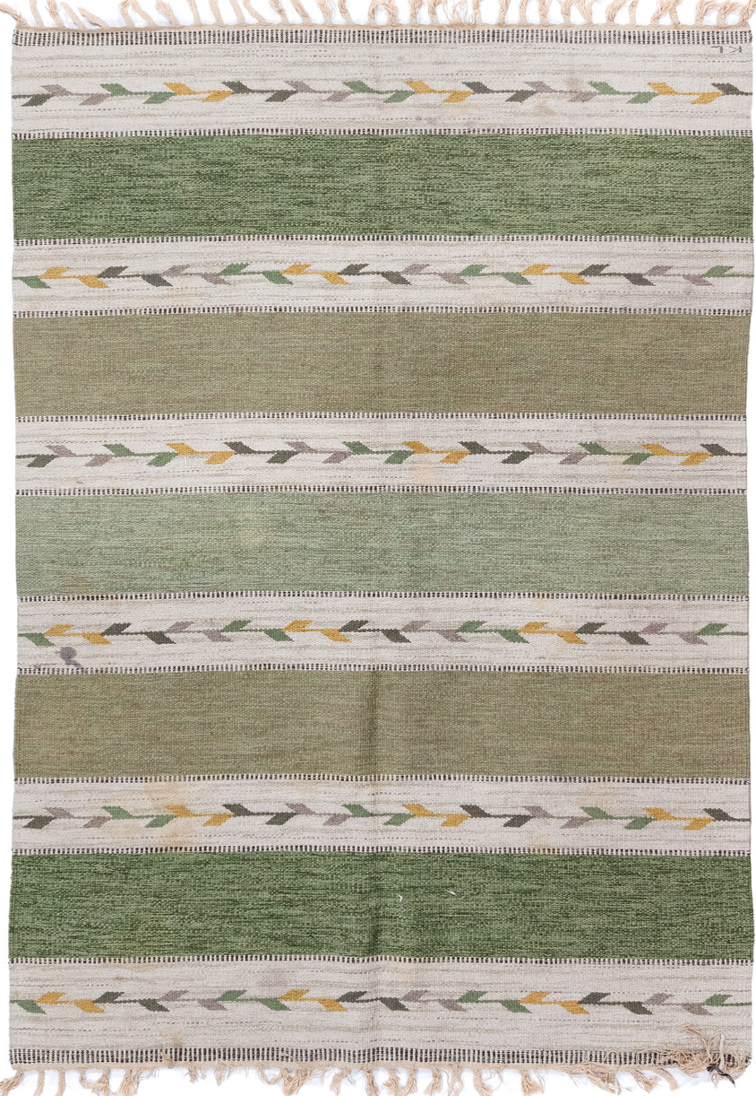 5' x 7' one-of-a-kind handmade vintage Rollaken rug. Color palette: black, brown, burlywood, dark gray, gainsboro, gray