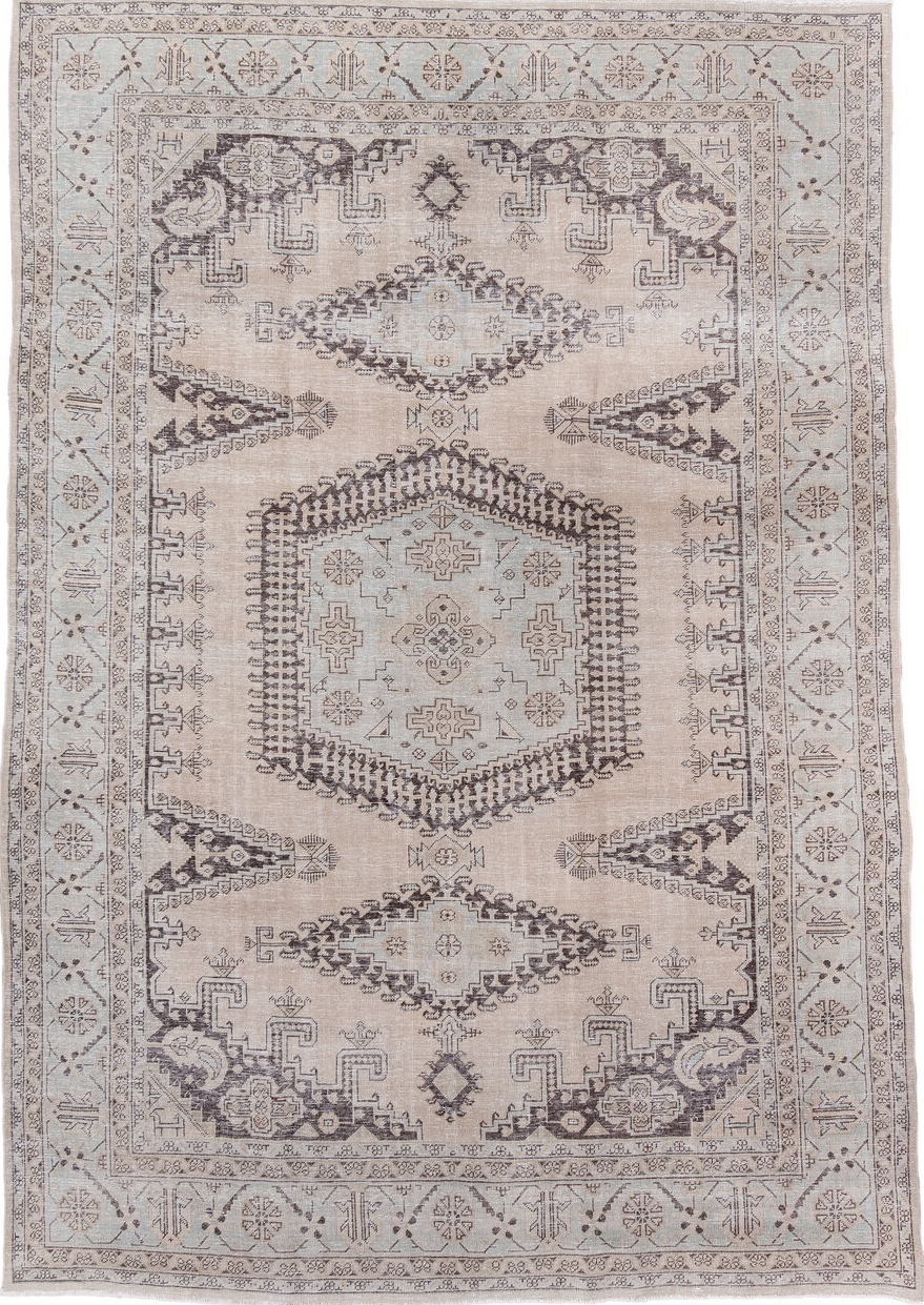 7' x 10' one-of-a-kind handmade vintage Veece large size rug. Color palette: dark gray, gainsboro, gray, light gray