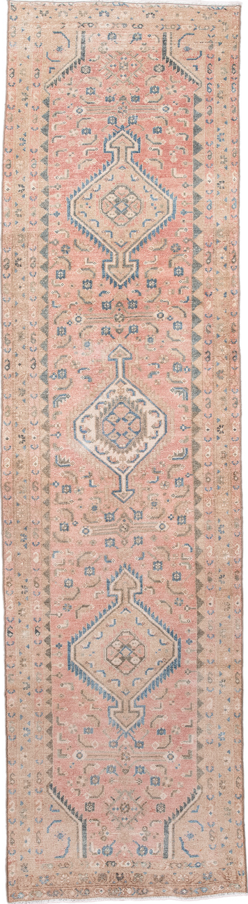 2' x 9' one-of-a-kind handmade vintage Hamadan runner rug. Color palette: blue, dark gray, gray, light blue, light gray
