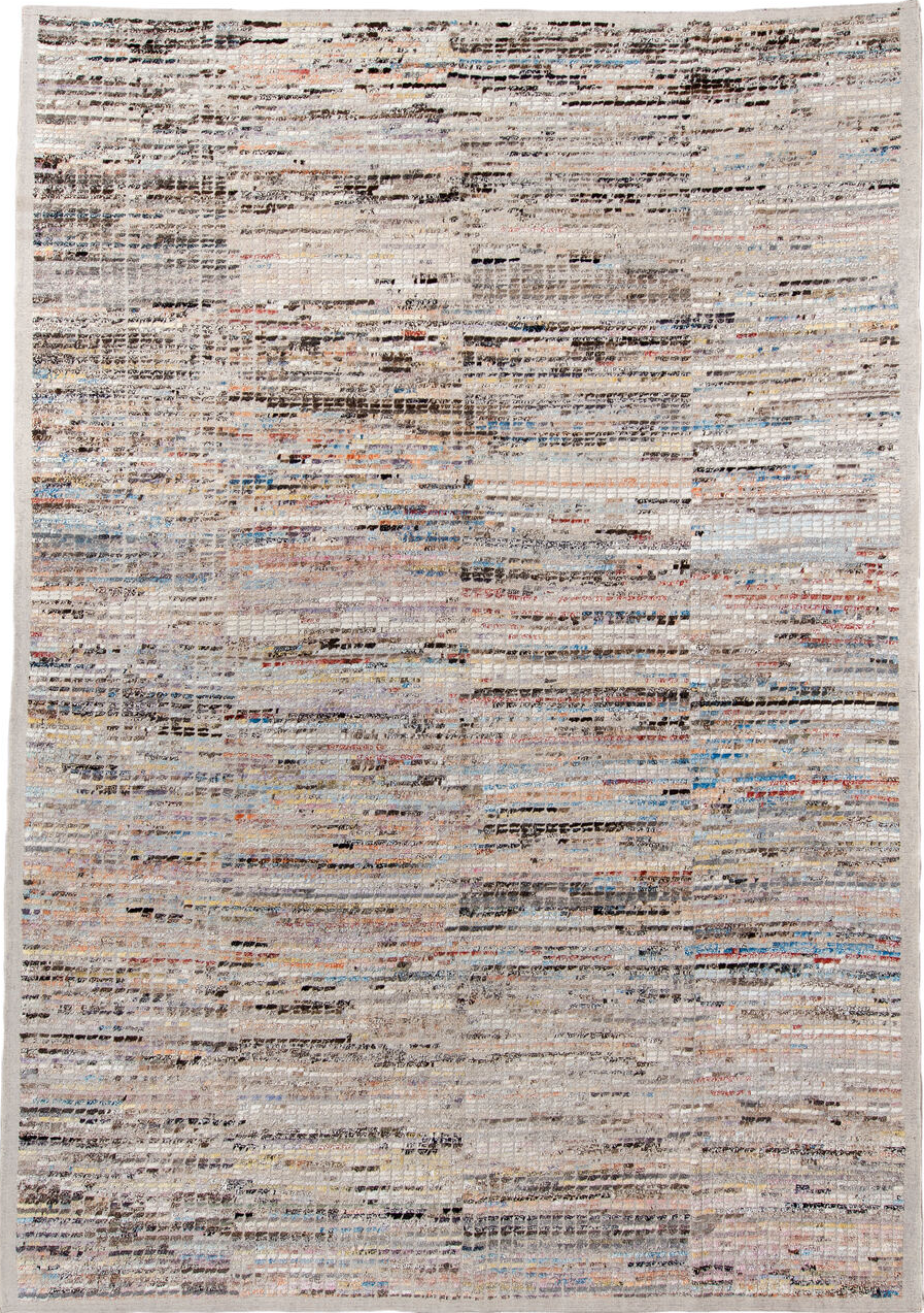 10' x 14' one-of-a-kind handmade vintage Tulu large size rug. Color palette: black, blue, brown, fiord, gray, light gray