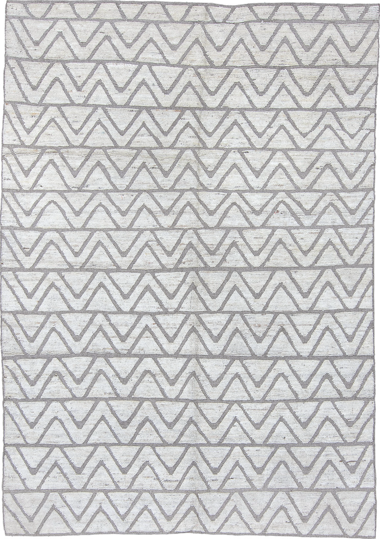 6' x 8' one-of-a-kind handmade vintage Tulu medium size rug. Color palette: dark gray, dim gray, gainsboro, gray, light blue