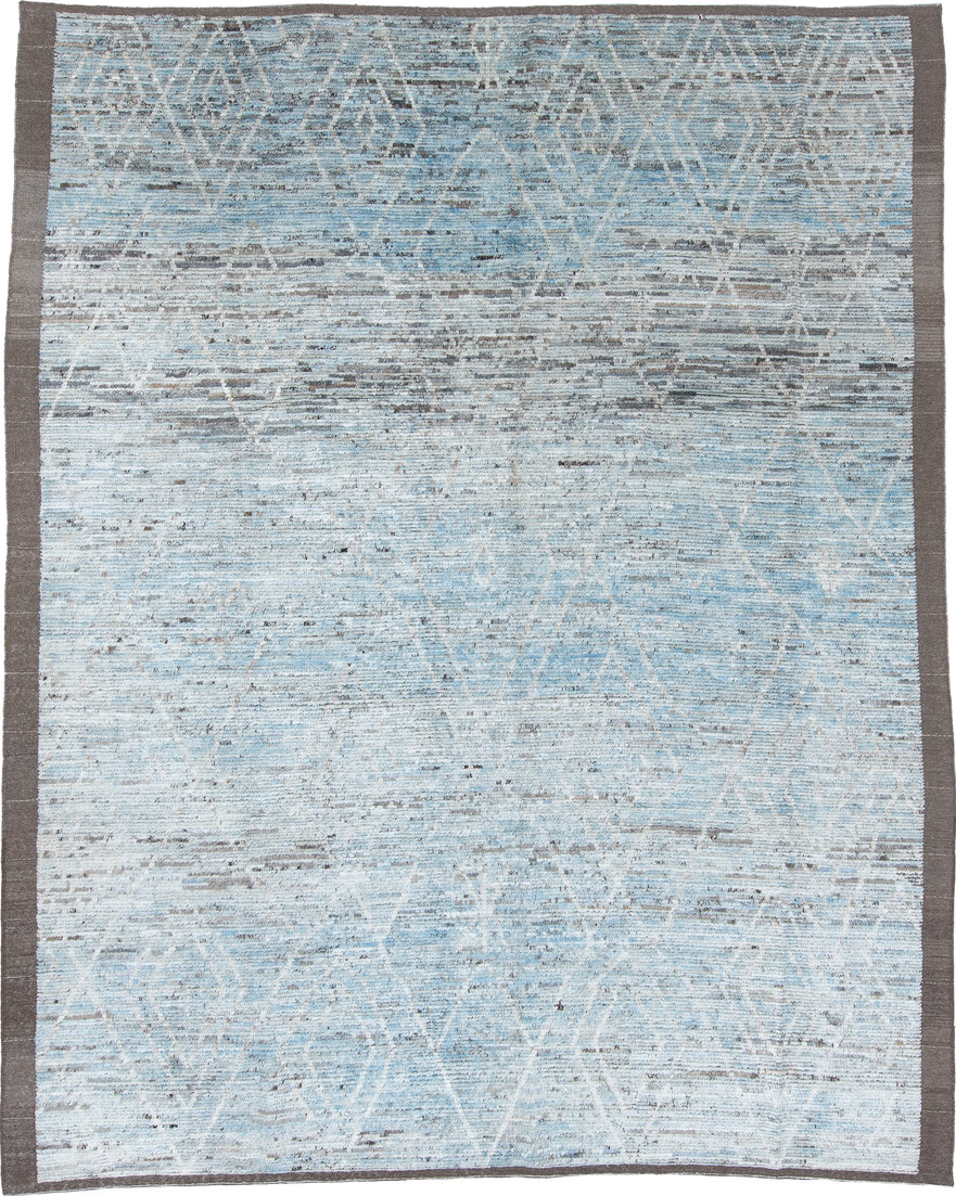 9' x 11' one-of-a-kind handmade vintage Tulu large size rug. Color palette: dark gray, gainsboro, gray, light gray