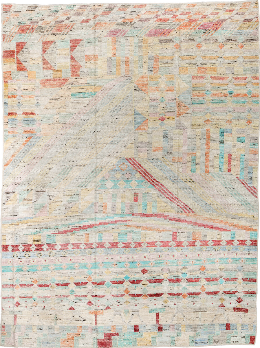 10' x 14' one-of-a-kind handmade vintage Tulu large size rug. Color palette: antiquewhite, beige, bisque, brown, dark salmon