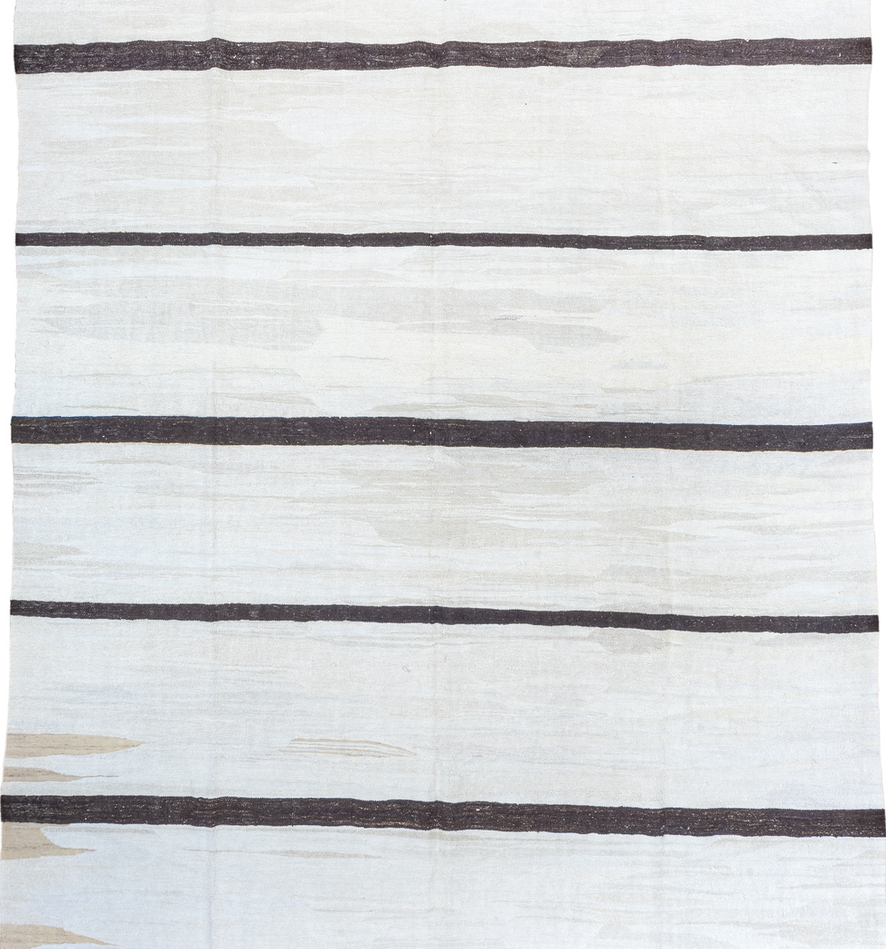 10' x 12' one-of-a-kind handmade vintage Kilim large size rug. Color palette: dark gray, dim gray, gainsboro, ghost white