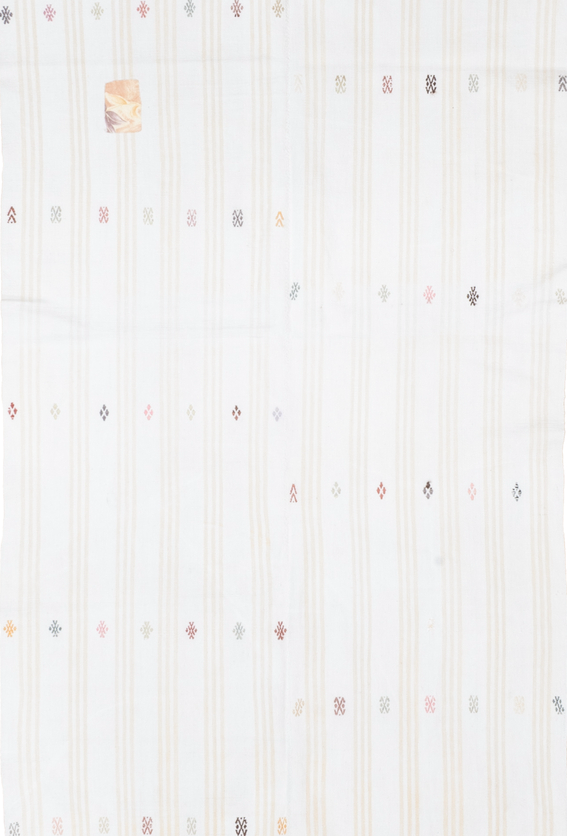 4' x 7' one-of-a-kind handmade vintage Flatweave rug. Color palette: azure, dark gray, gainsboro, gray, lavender blush