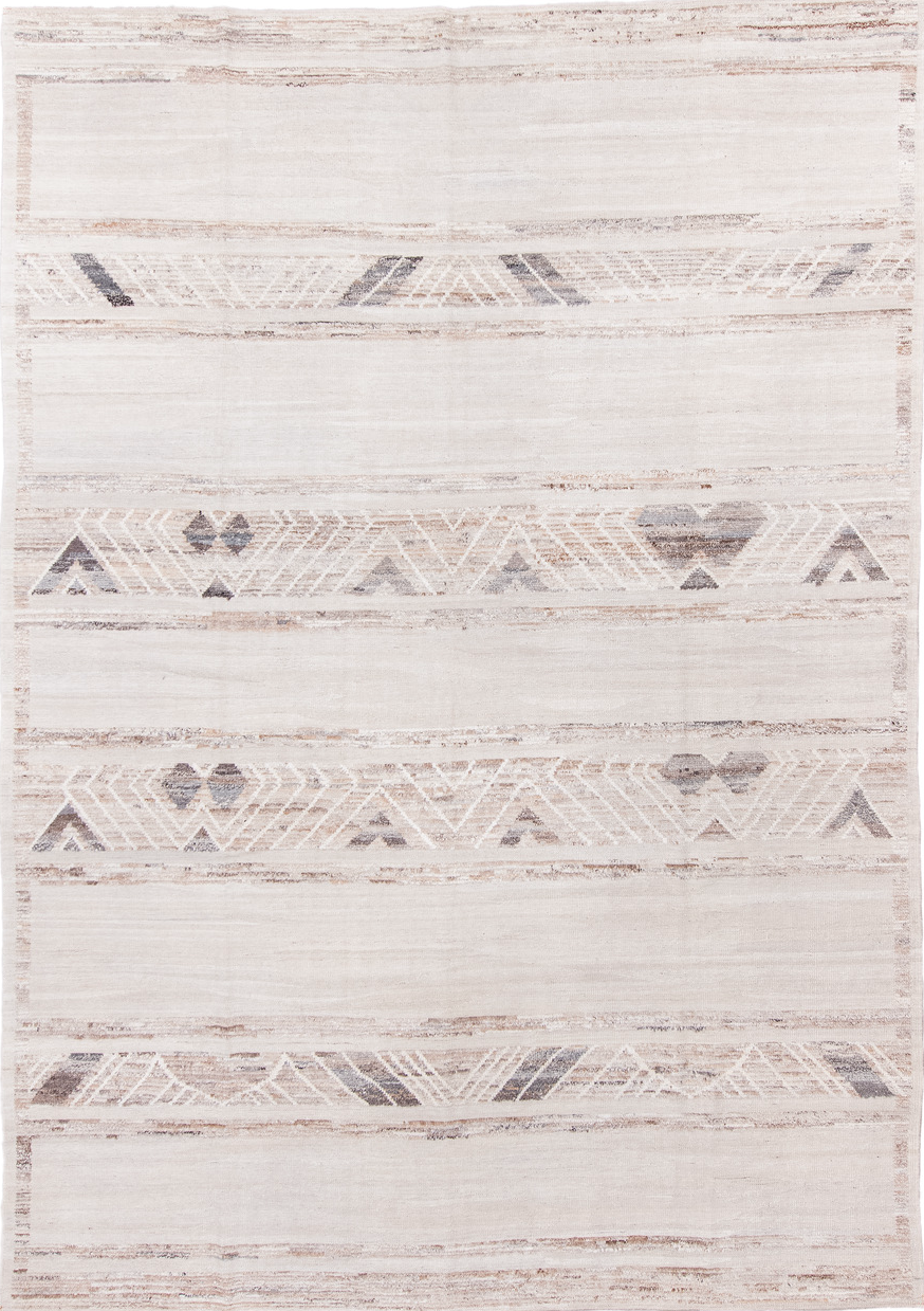 8' x 12' one-of-a-kind handmade vintage Tulu large size rug. Color palette: dim gray, gainsboro, gray, light gray, linen