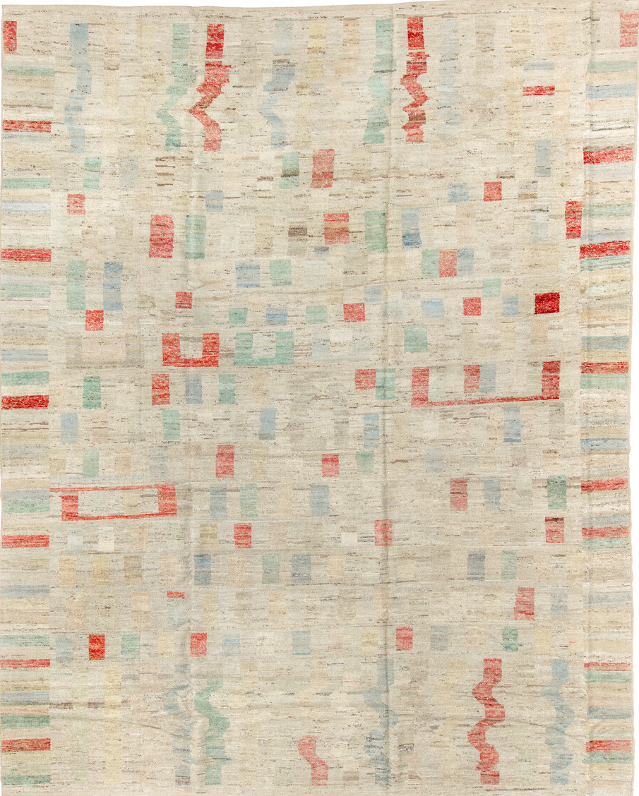 10' x 13' one-of-a-kind handmade vintage Tulu large size rug. Color palette: antiquewhite, brown, dim gray, gray, indian red