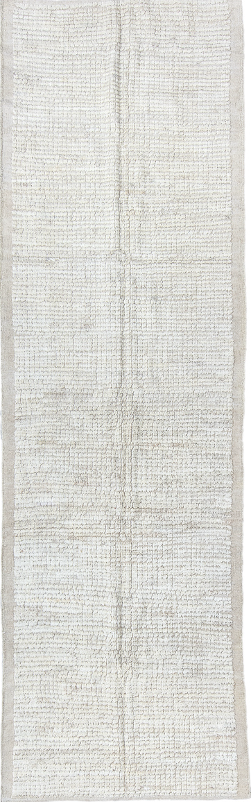 3' x 9' one-of-a-kind handmade vintage Tulu runner rug. Color palette: black, dark gray, dim gray, gray, light gray, linen