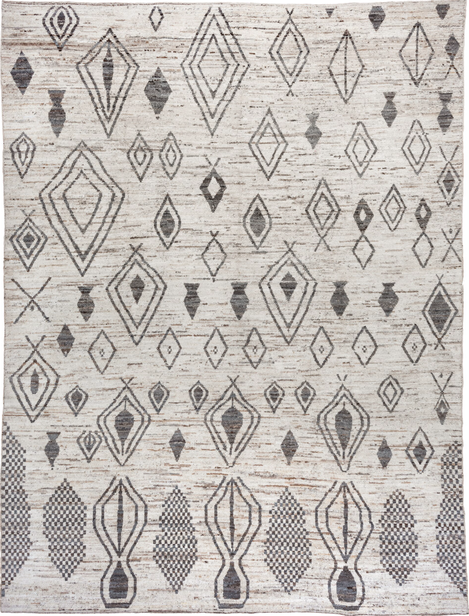 10' x 14' one-of-a-kind handmade vintage Tulu large size rug. Color palette: black, dark gray, dim gray, gainsboro, gray