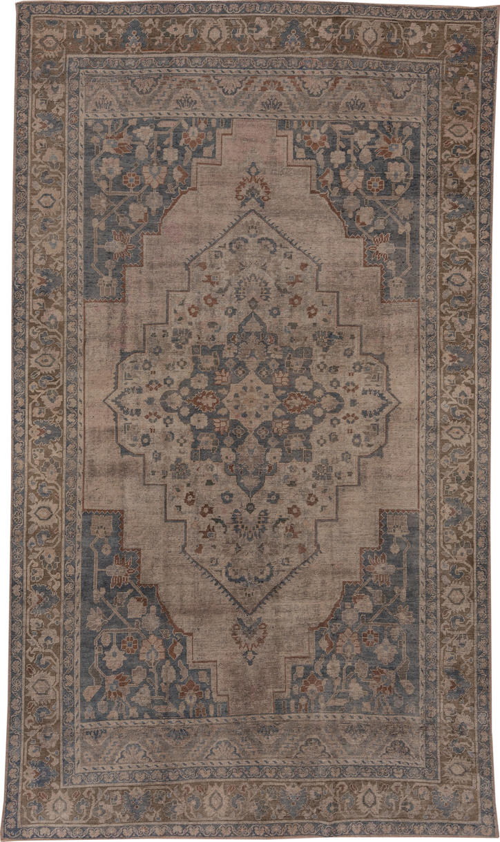 6' x 10' one-of-a-kind handmade vintage Oushak large size rug. Color palette: black, brown, charcoal, gray, pink