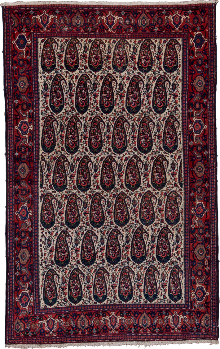 4' x 6' one-of-a-kind handmade vintage Senne small size rug. Color palette: black, blue, brown, gray, light gray, pink, red