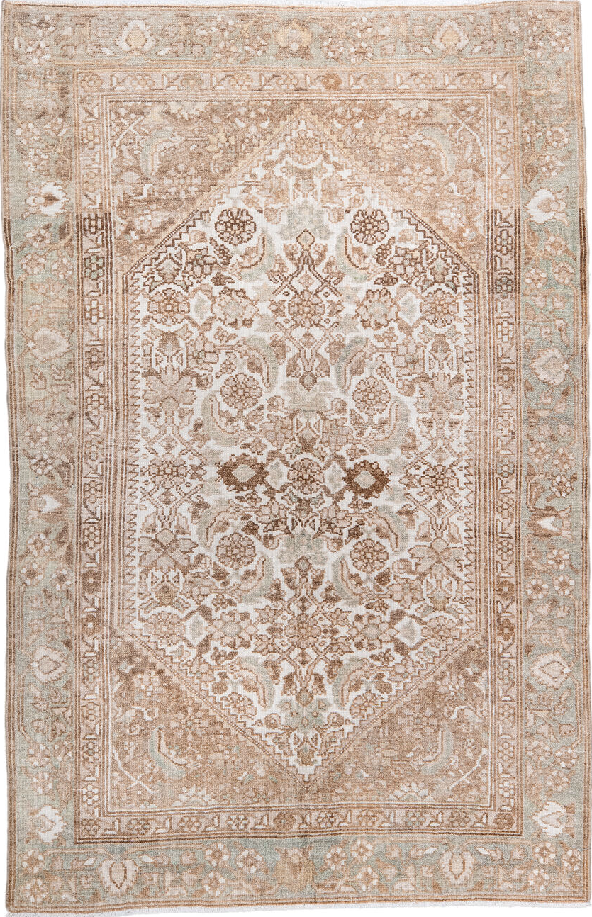 3' x 4' one-of-a-kind handmade vintage Malayer small size rug. Color palette: brown, gainsboro, gray, light gray, linen