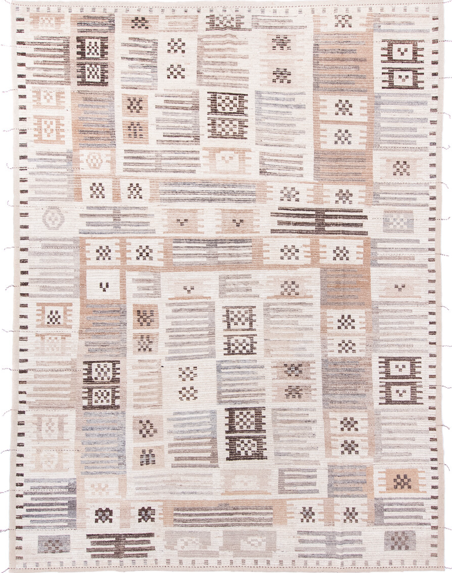 10' x 13' one-of-a-kind handmade vintage Tulu large size rug. Color palette: brown, dark gray, dim gray, gray, light gray