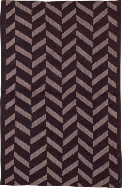 3' x 5' one-of-a-kind handmade vintage Kilim small size rug. Color palette: brown, dark gray, gray, light gray, off-white
