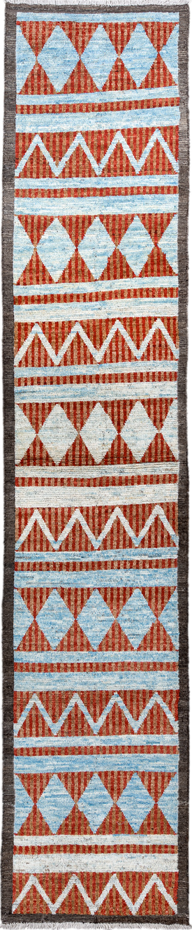 3' x 16' one-of-a-kind handmade vintage Tulu runner rug. Color palette: black, brown, dark gray, gainsboro, gray, light blue