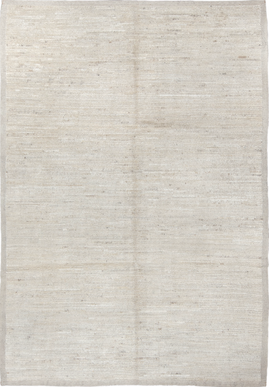 6' x 9' one-of-a-kind handmade vintage Tulu medium size rug. Color palette: gray, light gray, off-white, pink, dark gray