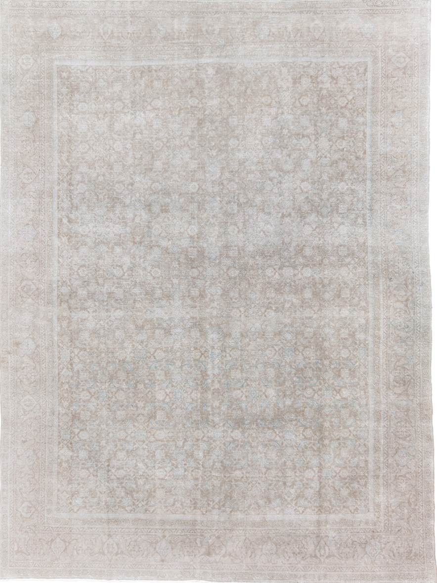 9' x 13' one-of-a-kind handmade vintage Mahal large size rug. Color palette: dark gray, gainsboro, gray, light gray