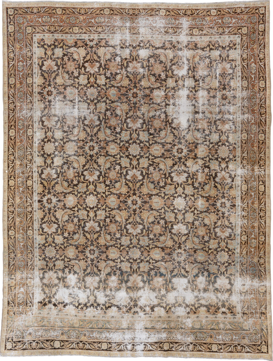 8' x 10' one-of-a-kind handmade vintage Lavar large size rug. Color palette: brown, gainsboro, gray, light gray, off-white