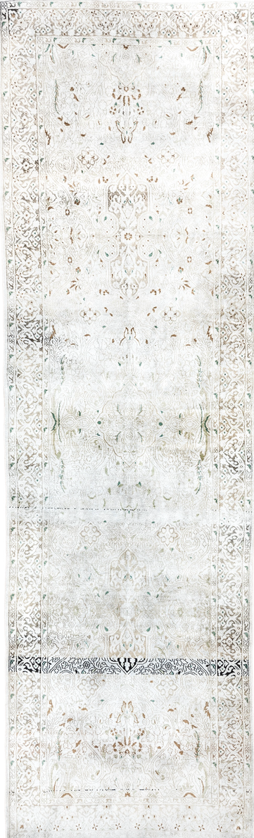 2' x 9' one-of-a-kind handmade vintage Kashmir runner rug. Color palette: black, charcoal, gainsboro, gray, light gray