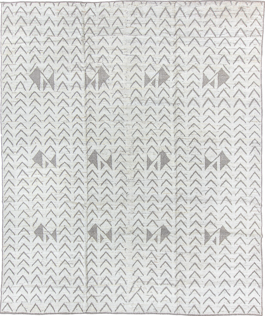 9' x 11' one-of-a-kind handmade vintage Tulu large size rug. Color palette: black, dark gray, dim gray, gainsboro, gray