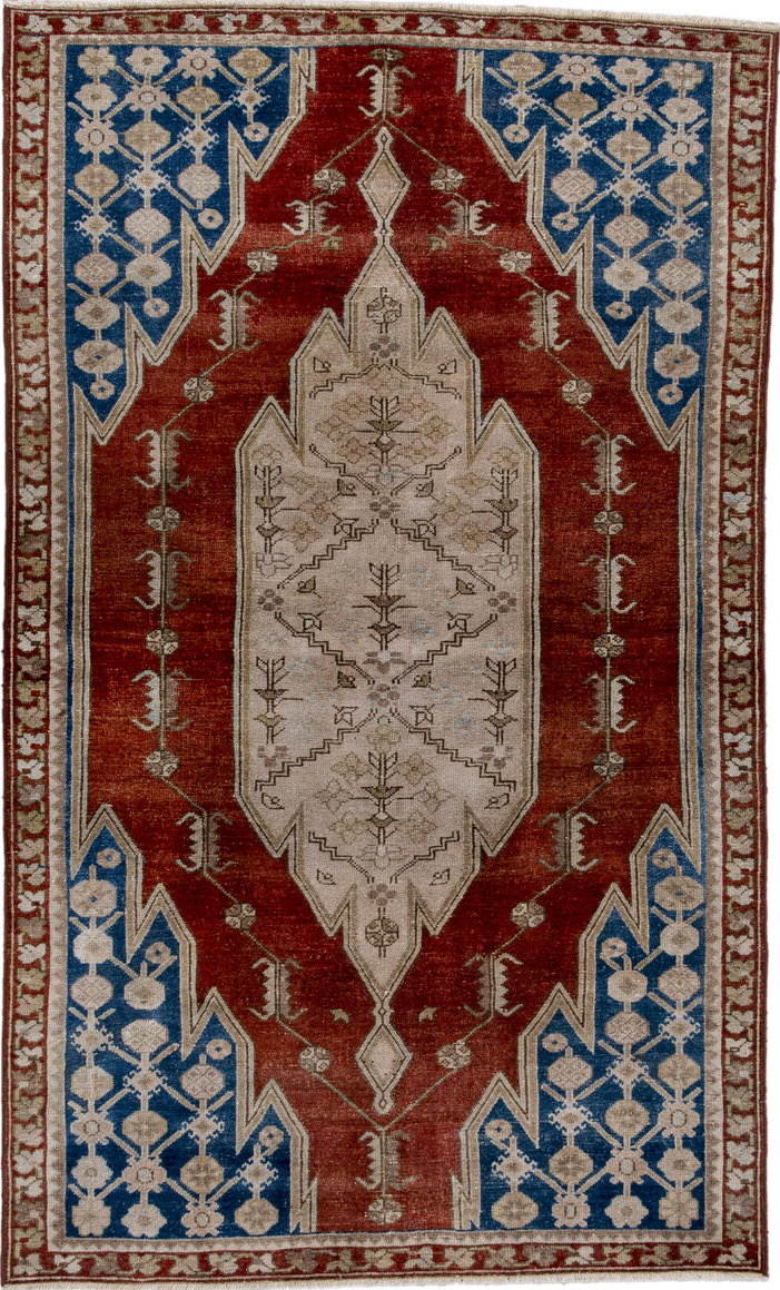 3' x 5' one-of-a-kind handmade vintage Malayer small size rug. Color palette: blue, brown, fiord, gray, light gray