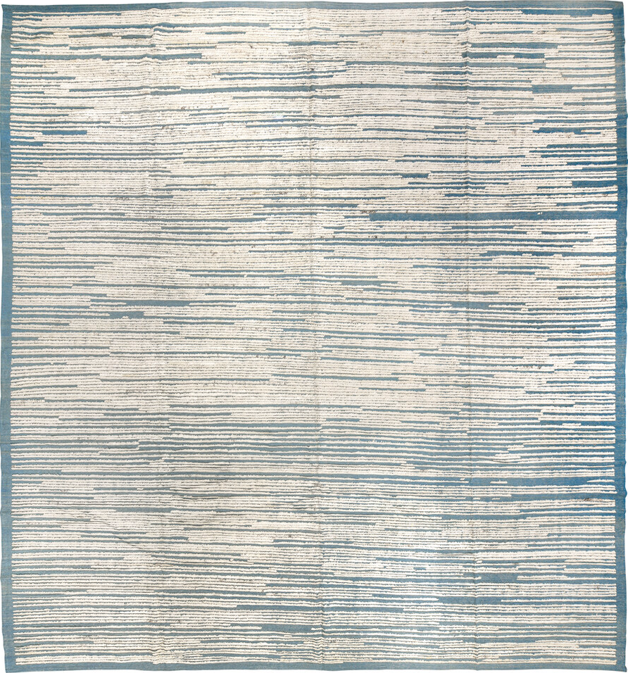 13' x 14' one-of-a-kind handmade vintage Tulu oversize rug. Color palette: dark gray, gainsboro, gray, light gray, off-white