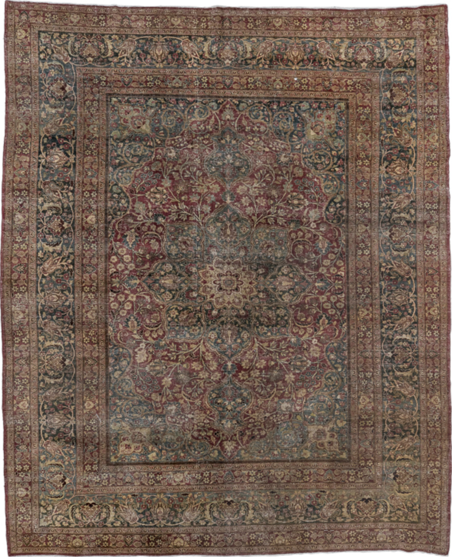 10' x 12' one-of-a-kind handmade vintage Meshed large size rug. Color palette: black, brown, charcoal, gray, red