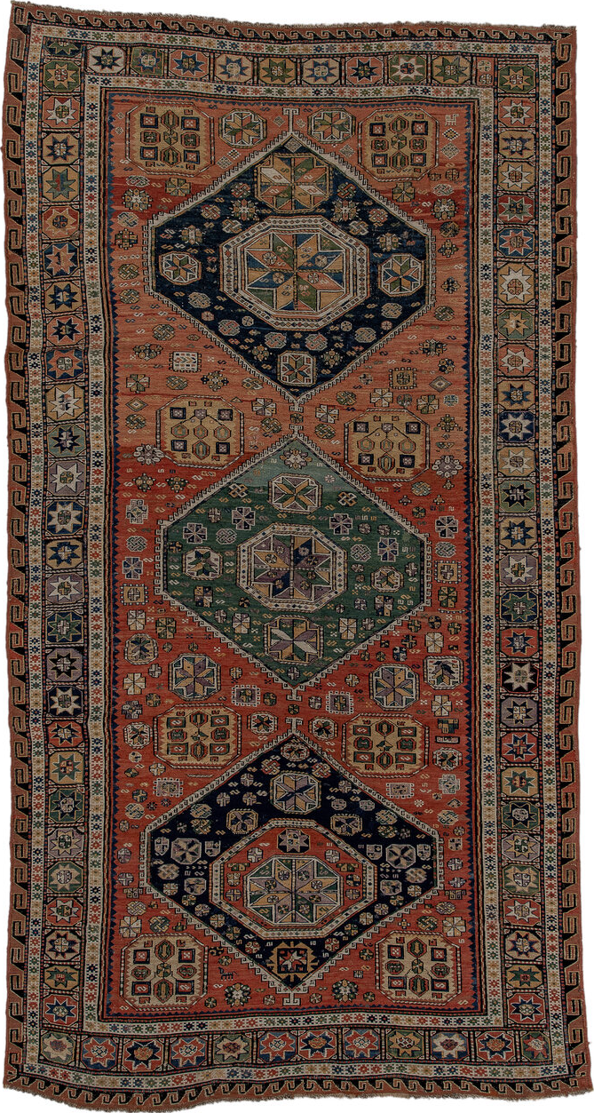 5' x 9' one-of-a-kind handmade vintage Sumak medium size rug. Color palette: black, blue, brown, gray, light gray, off-white