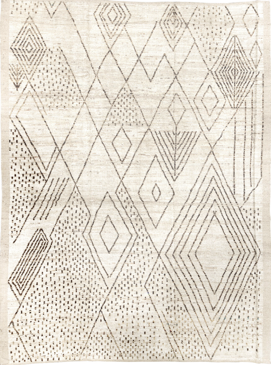 10' x 13' one-of-a-kind handmade vintage Tulu large size rug. Color palette: black, brown, dark gray, gray, light gray