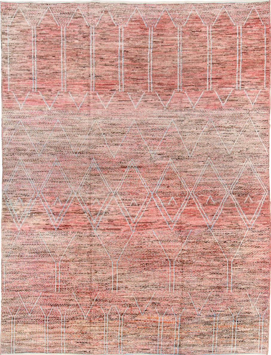 10' x 13' one-of-a-kind handmade vintage Tulu large size rug. Color palette: blue, brown, gray, light gray, light slate gray