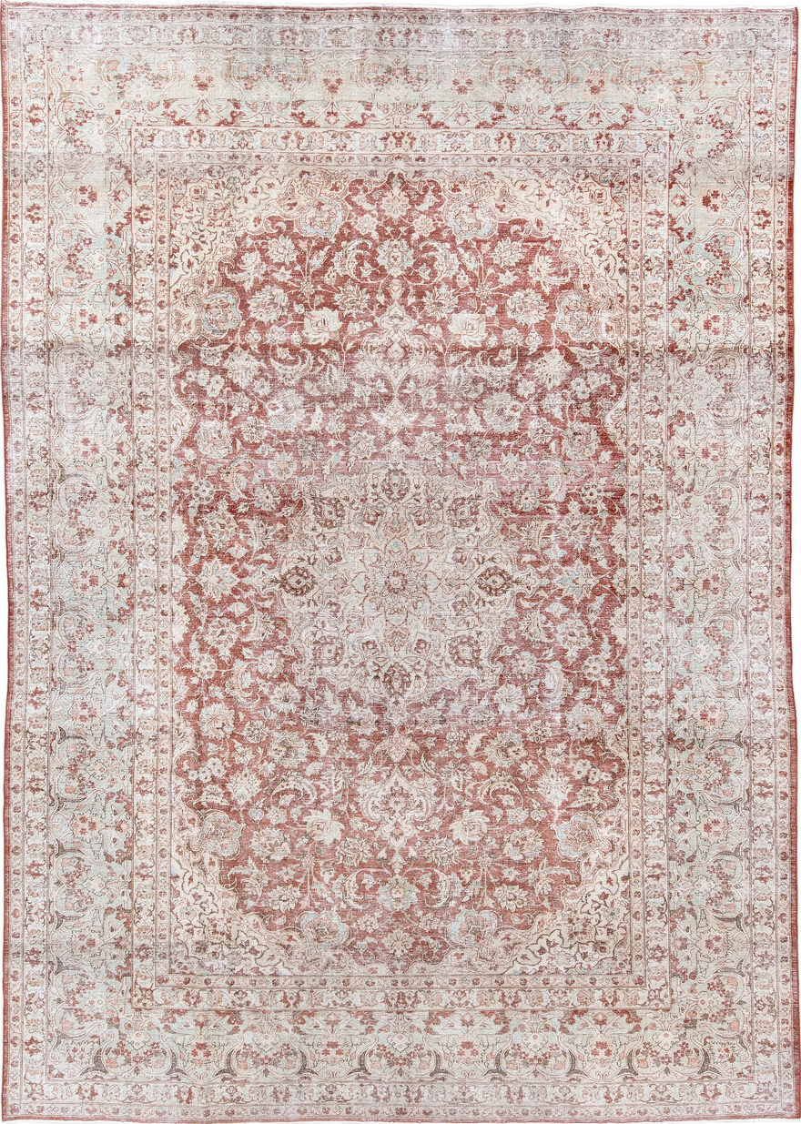 8' x 12' one-of-a-kind handmade vintage Kashan large size rug. Color palette: antiquewhite, brown, dark gray, gray