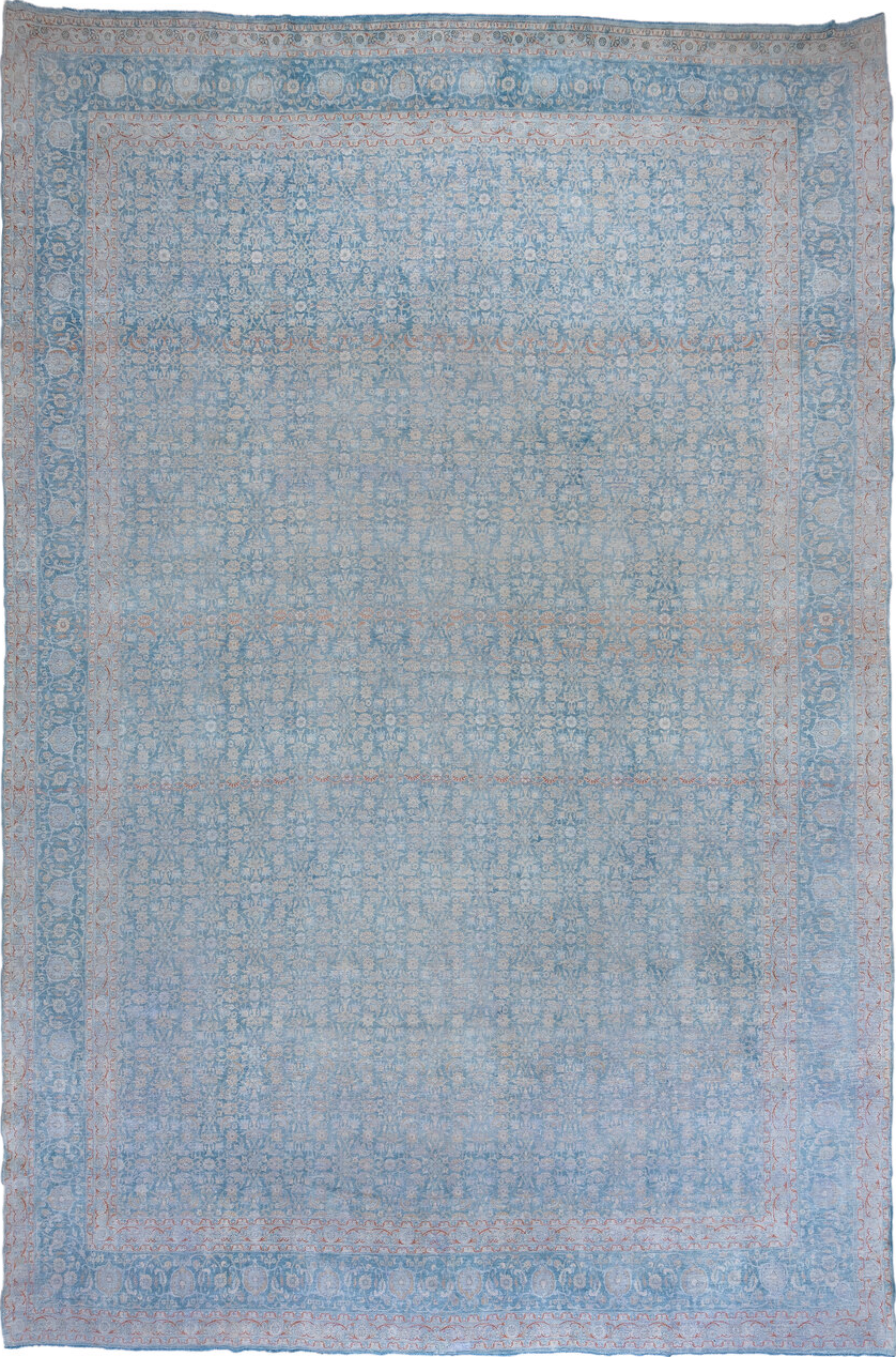 12' x 19' one-of-a-kind handmade vintage Tabriz oversize rug. Color palette: blue, dark gray, gainsboro, gray, light blue
