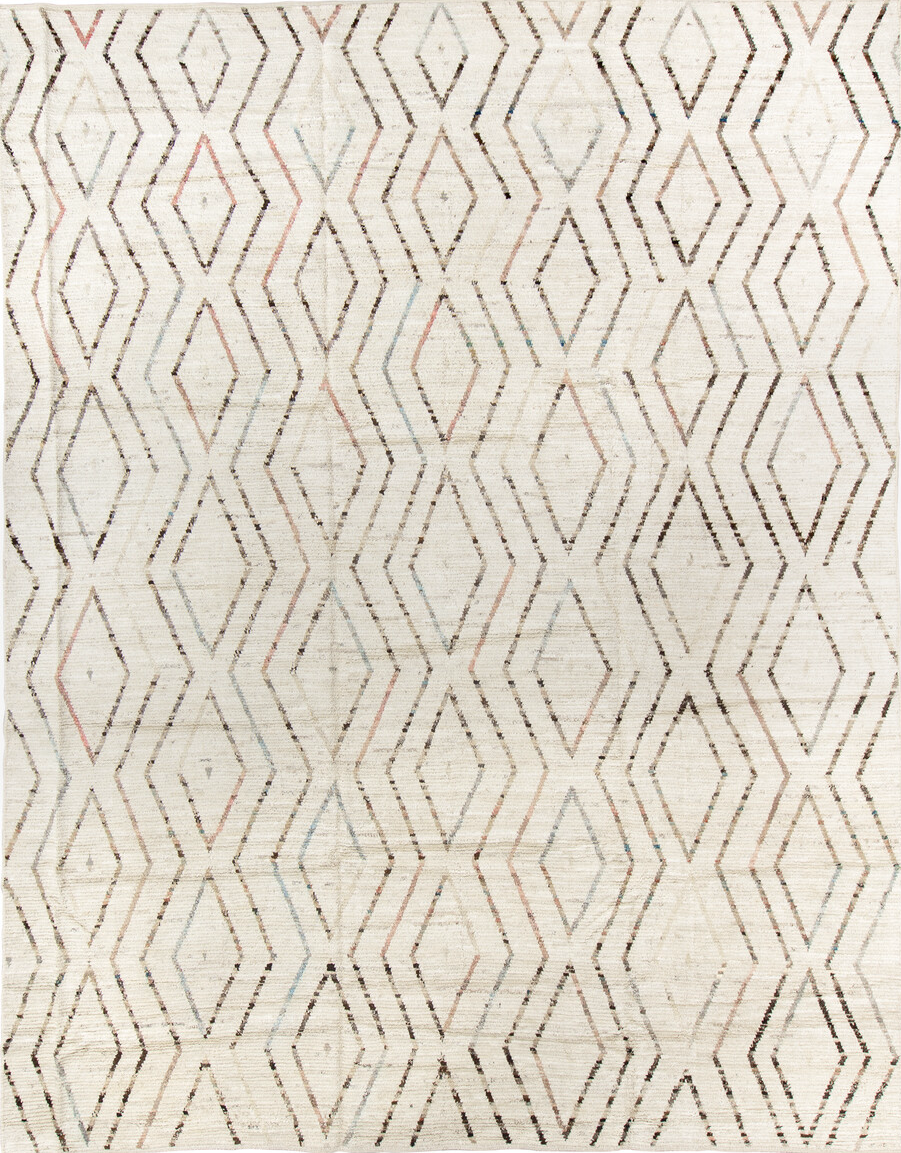 10' x 13' one-of-a-kind handmade vintage Tulu large size rug. Color palette: beige, brown, dark gray, gray, light gray