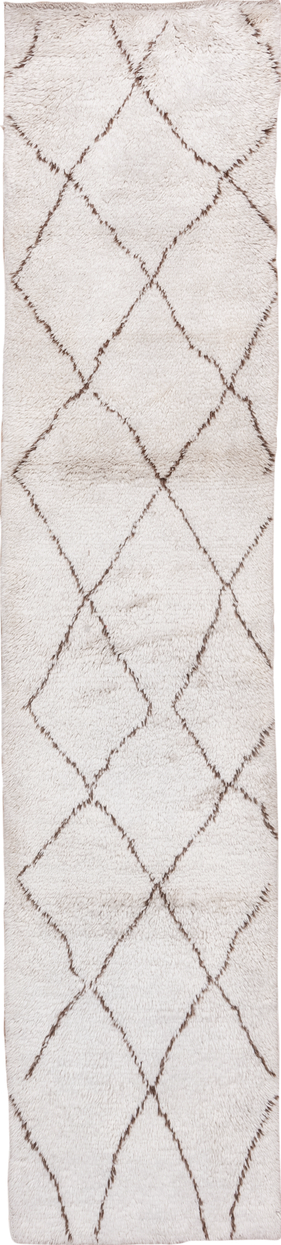 2' x 13' one-of-a-kind handmade vintage Moroccan runner rug. Color palette: dark gray, gainsboro, gray, light gray, linen