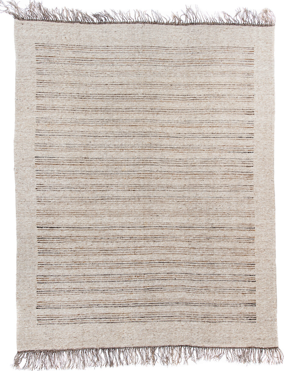 9' x 11' one-of-a-kind handmade vintage Kilim large size rug. Color palette: black, brown, gainsboro, gray, light gray