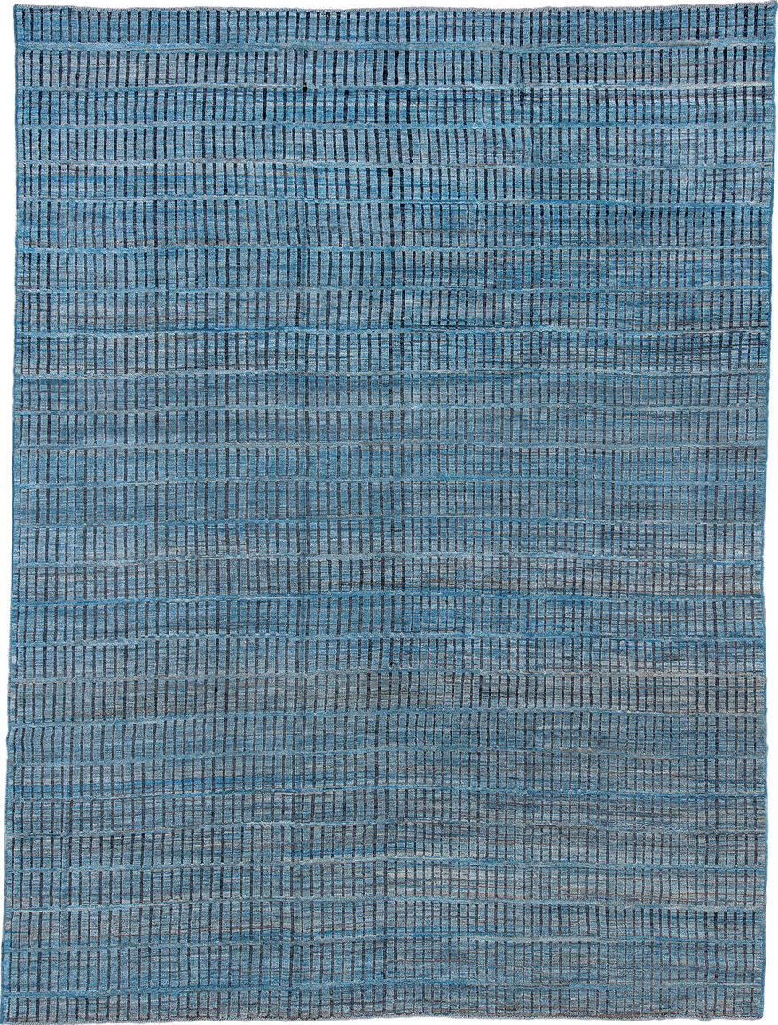 10' x 14' one-of-a-kind handmade vintage Tulu large size rug. Color palette: black, blue, brown, dim gray, gray, light blue