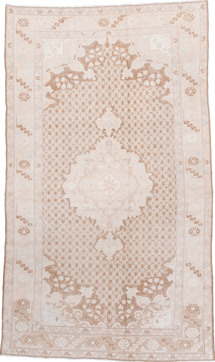 4' x 7' one-of-a-kind handmade vintage Malayer rug. Color palette: brown, gray, light gray, linen, misty rose, off-white